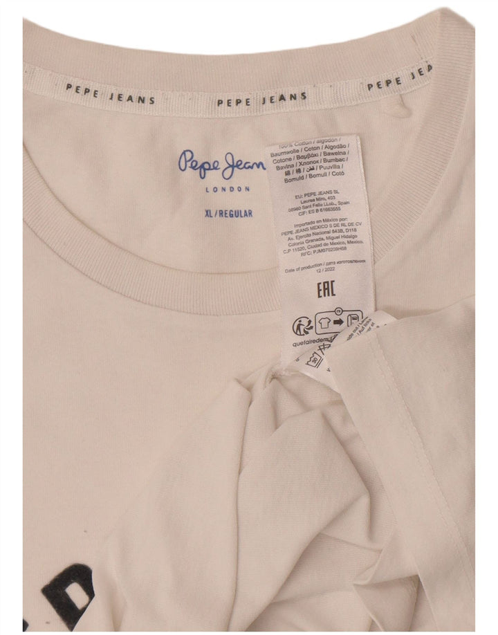 PEPE Jeans Herre Regular Graphic T-Shirt Top XL Hvid Bomuld