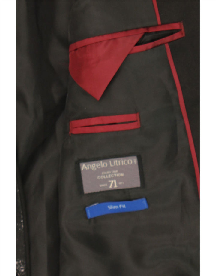 ANGELO LITRICO Mens Slim Fit 1 Button Blazer Jacket UK 38 Medium Black Vintage Angelo Litrico and Second-Hand Angelo Litrico from Messina Hembry 