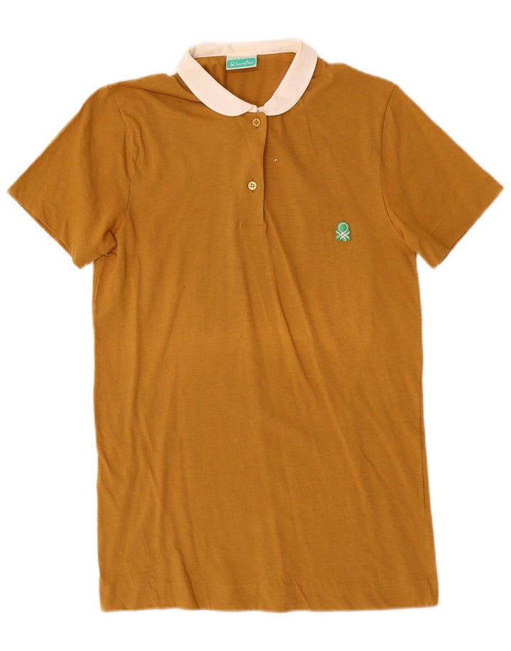 BENETTON Dame Polo Shirt UK 6 XS Brun Colourblock Bomuld