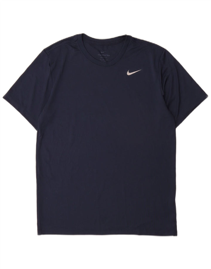 Nike Herre Dri Fit T-shirt Top Medium Marineblå Polyester