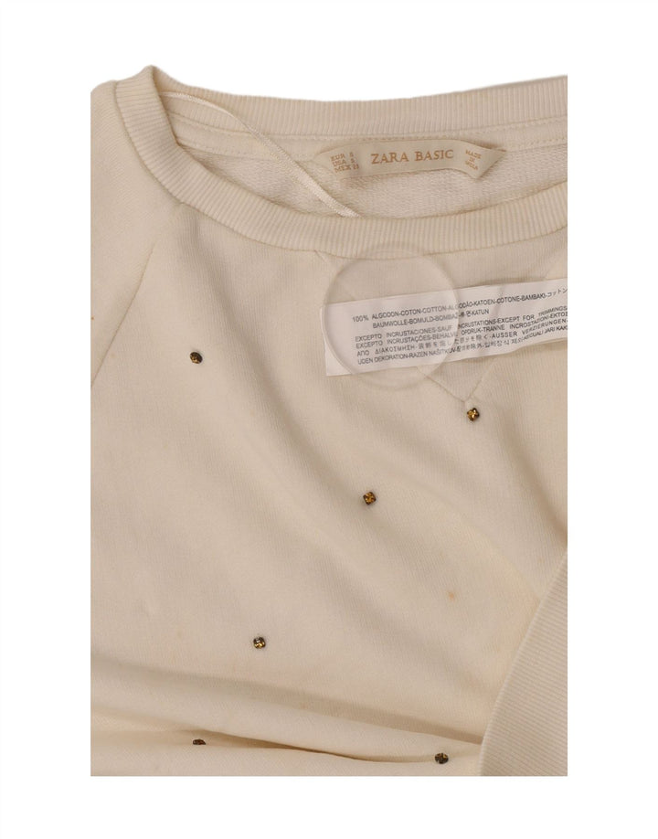 Zara Dame Sweatshirt Jumper UK 10 Small White Bomuld