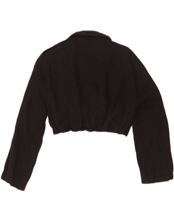 Zara Womens Crop Wrap Shirt Bluse UK 12 Medium Black