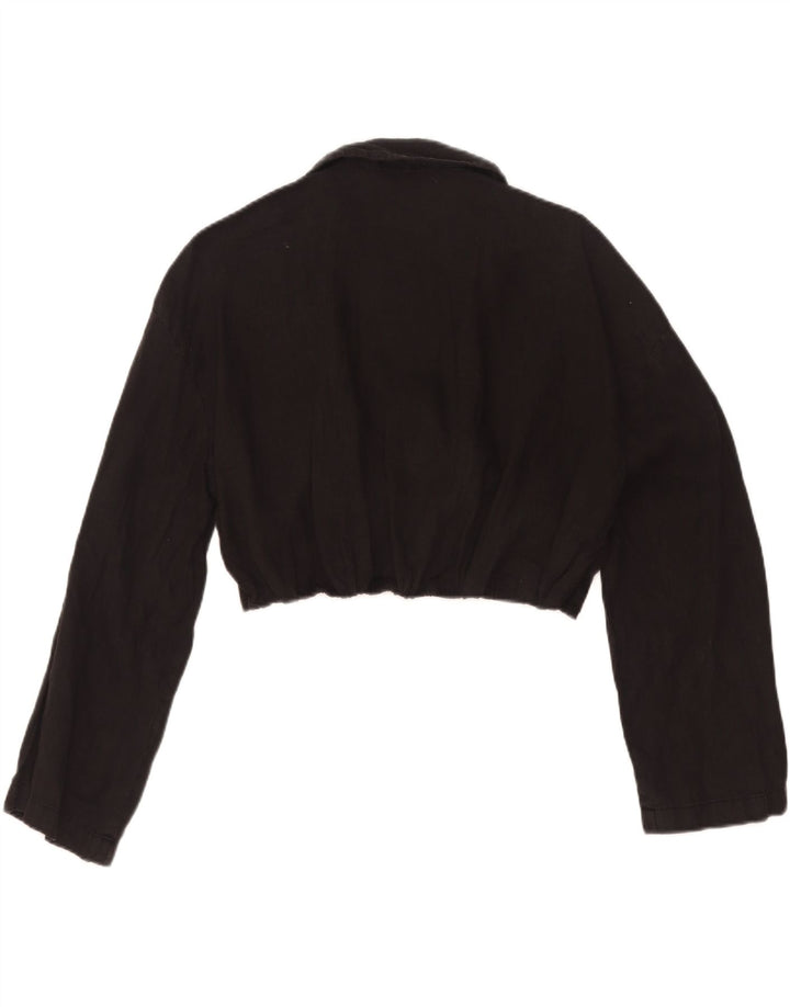 Zara Womens Crop Wrap Shirt Bluse UK 12 Medium Black