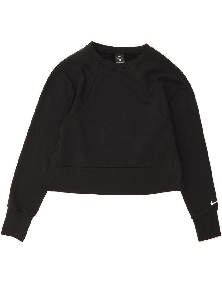 NIKE Womens Oversized Graphic Crop Sweatshirt Jumper UK 10 Small Black Vintage Nike and Second-Hand Nike from Messina Hembry 
