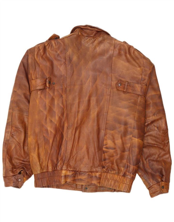 Vintage Herre Military Læderjakke UK 44 2XL Brun Læder