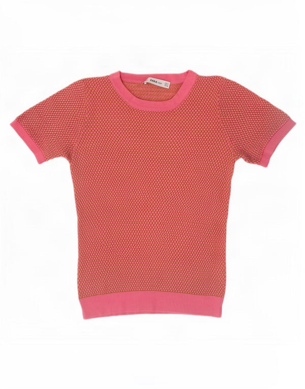 Zara Womens Crop T-Shirt Top UK 12 Medium Pink