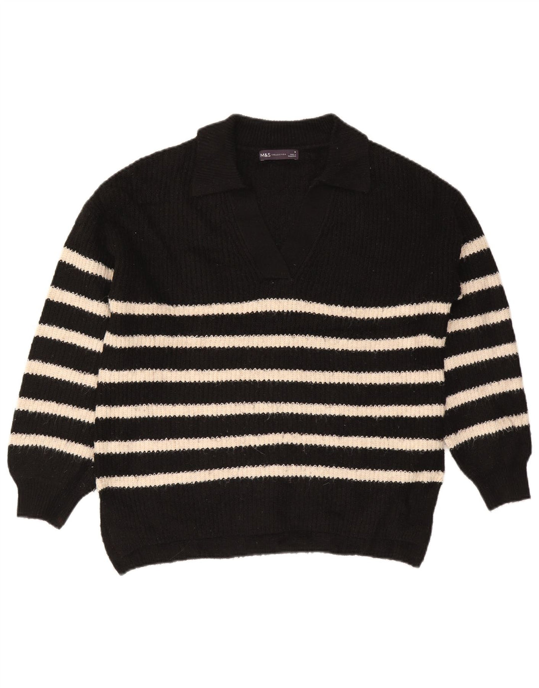 Marks & Spencer Dame Polo Neck Jumper Sweater UK 14 Medium Sort Stribet