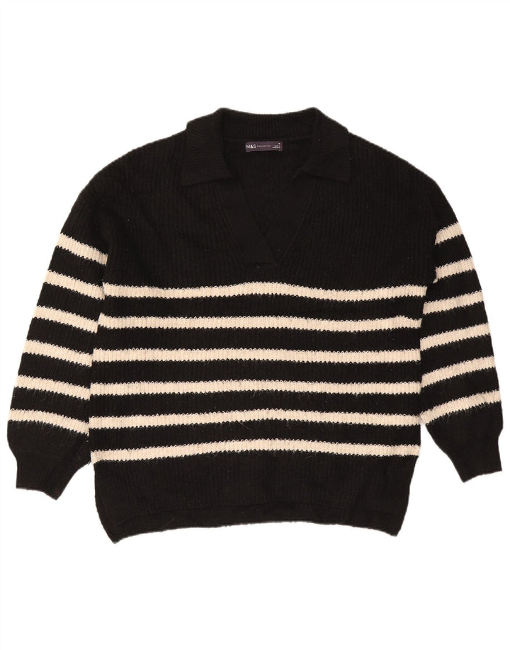 Marks & Spencer Dame Polo Neck Jumper Sweater UK 14 Medium Sort Stribet