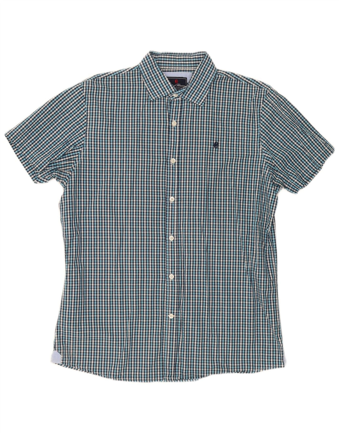 Conte of Florence Kortærmet Herreskjorte Stor Blå Gingham