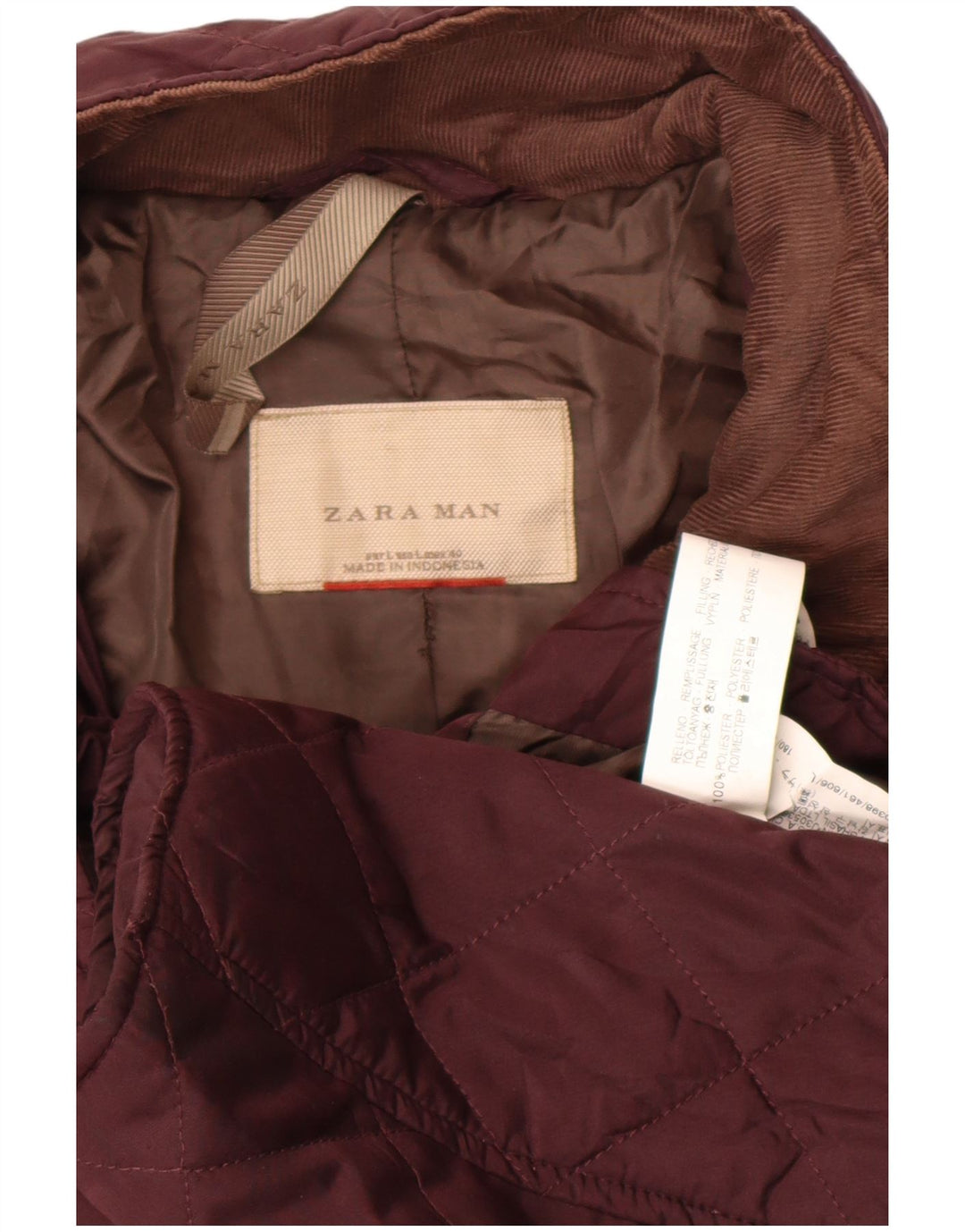 Zara Herre Quiltet jakke UK 40 Large Burgundy Polyester