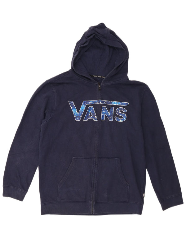 Vans Boys Graphic Zip Hoodie Sweater 14-15 Years XL Navy Blue Cotton