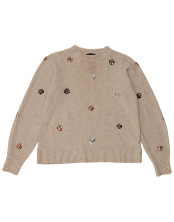 Marks & Spencer Dame Crop Crew Neck Jumper Sweater UK 10 Small Beige