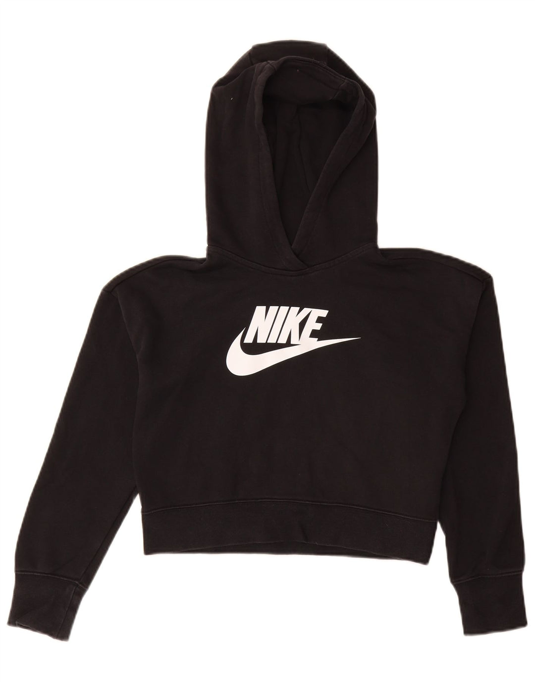 NIKE piger Crop grafisk hættetrøje 12-13 år stor sort bomuld