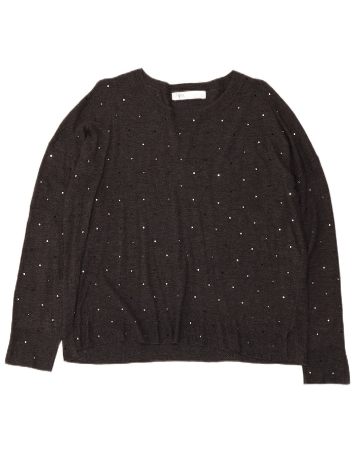 Zara Dame Boat Neck Jumper Sweater UK 14 Medium Grey