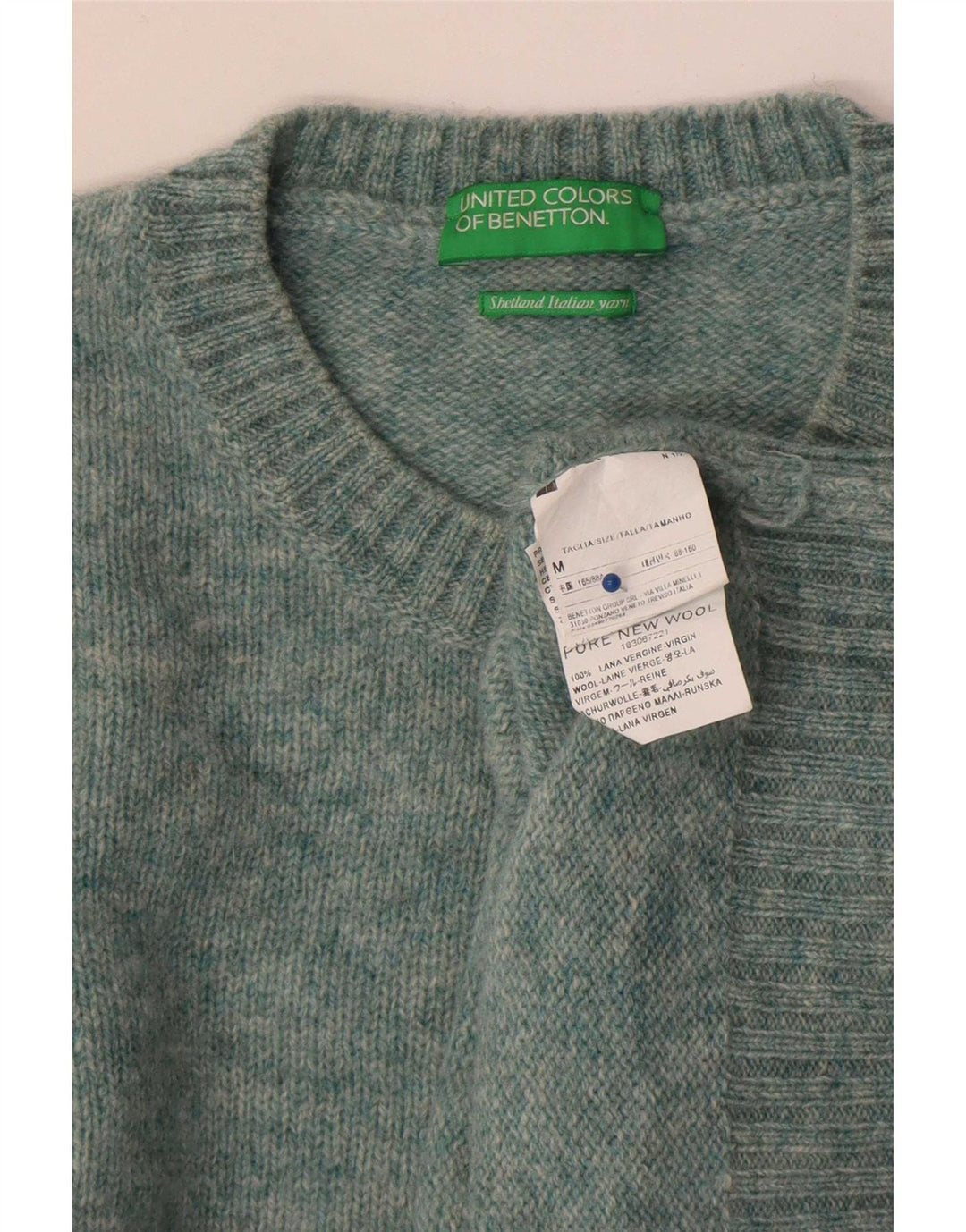 Benetton Dame sweater med rund hals DK 14 Medium Grøn uld