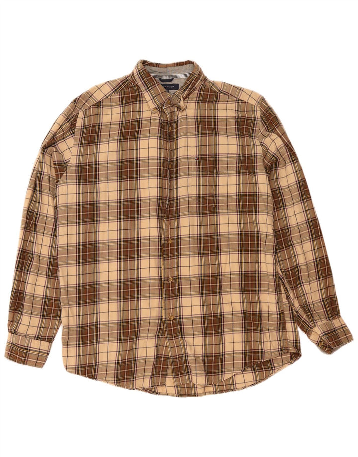 Tommy Hilfiger Herre Flanellskjorte Stor Beige Ternet Bomuld
