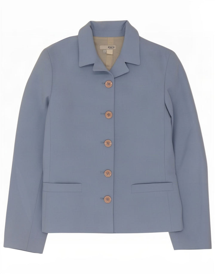 Zara Dame 5-knaps blazerjakke EU 36 XS Blå Polyester