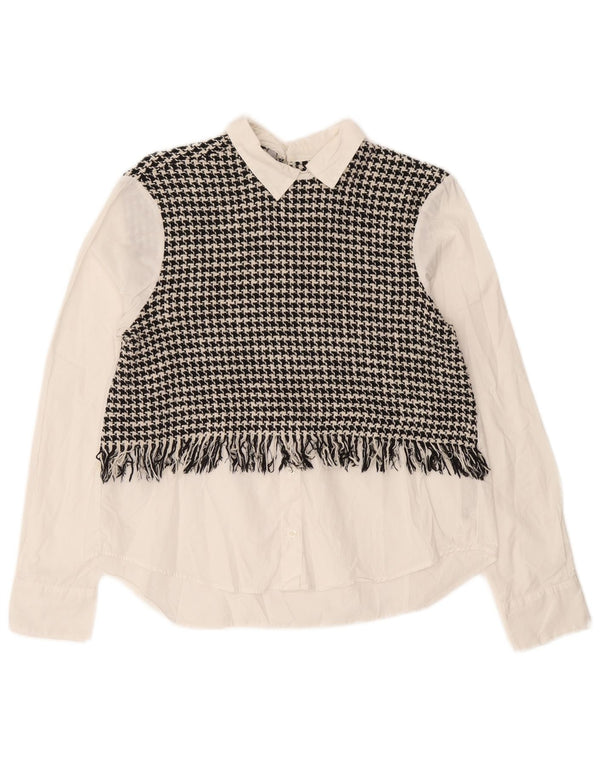 Zara langærmet oversized blusetop for kvinder, DK 6 XS hvid Houndstooth