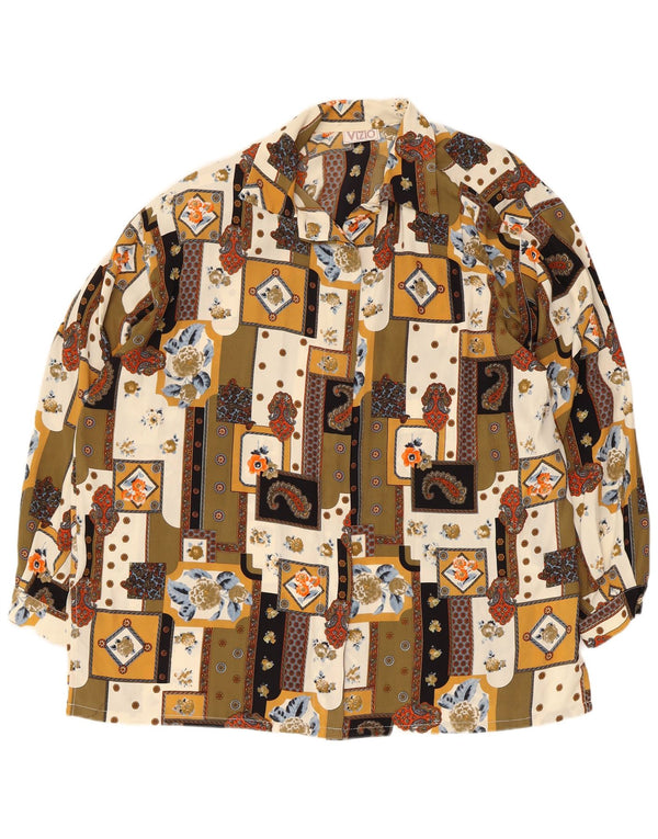 Vintage Dame Loose Fit Shirt Bluse UK 18 XL Flerfarvet Patchwork Silke