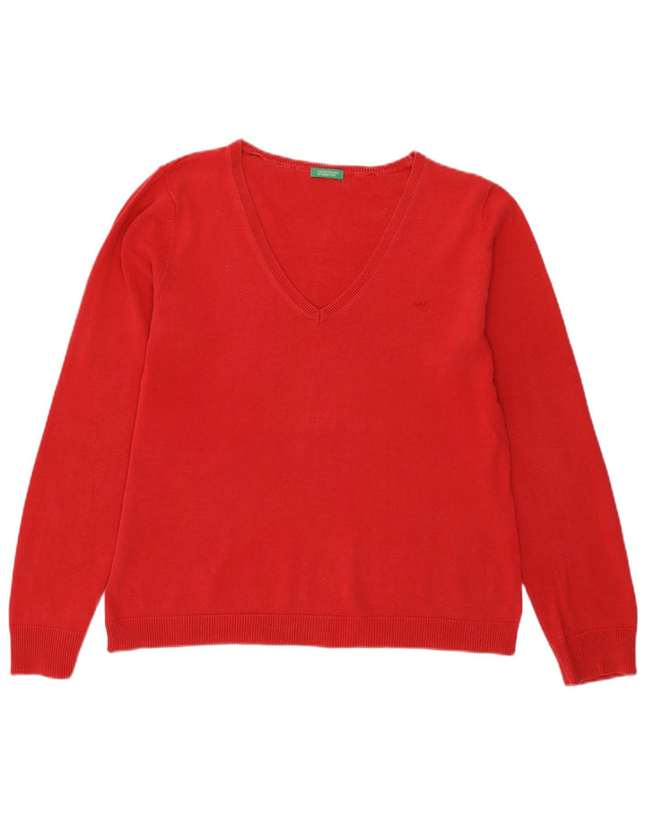 Benetton Dame V-hals sweater UK 12 Medium Rød