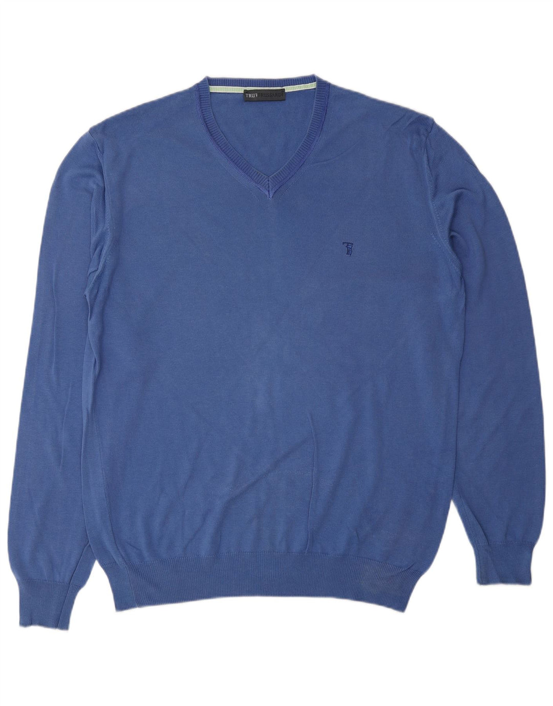 TRUSSARDI Herre V-hals sweater Stor blå bomuld