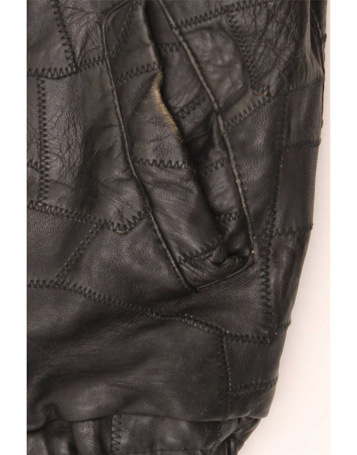 Vintage Herre grafisk læderjakke UK 40 Large Black Patchwork