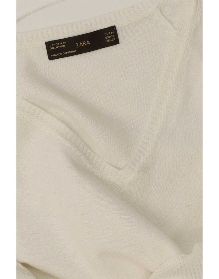 Zara Dame V-hals sweater UK 12 Medium Hvid Bomuld