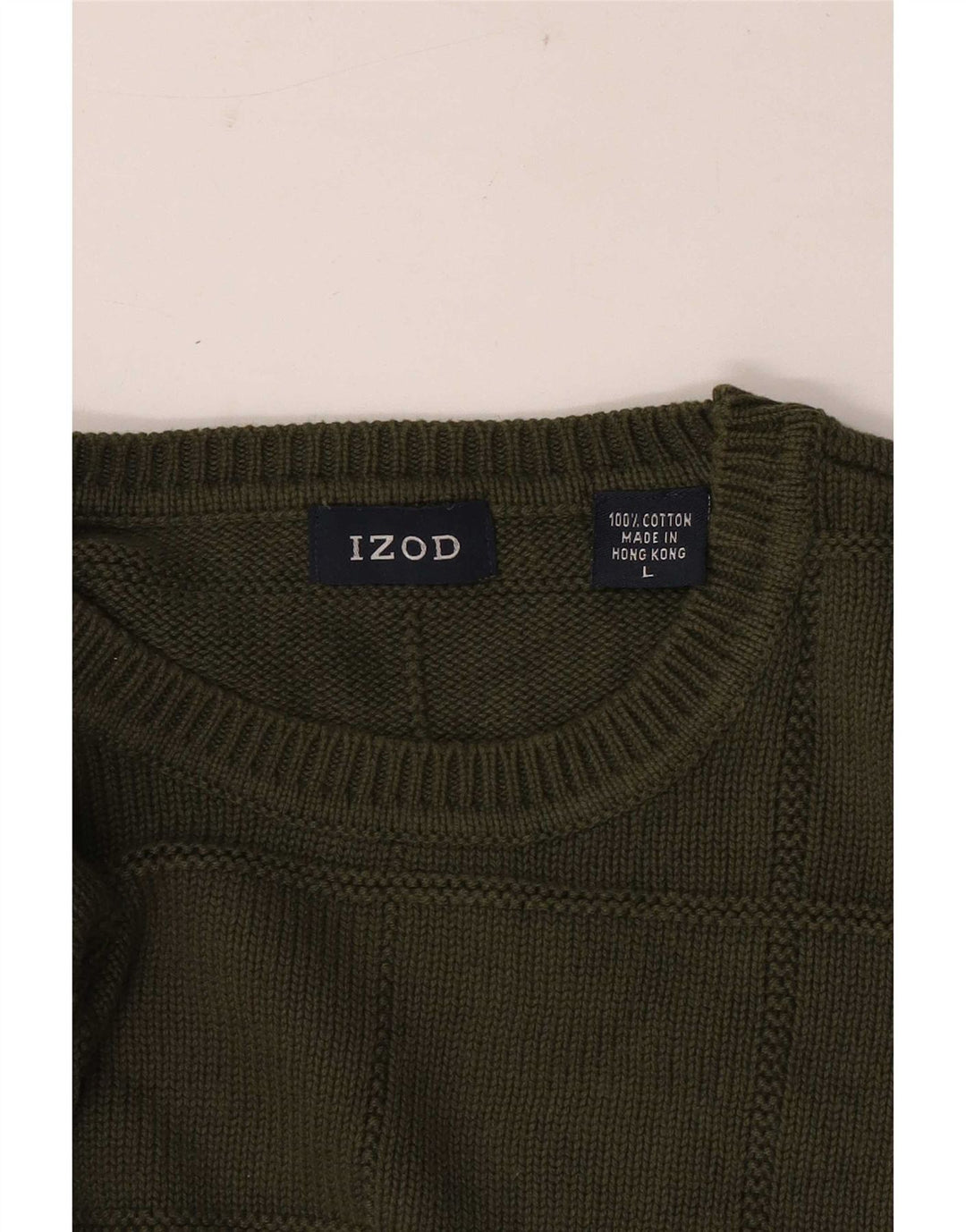 Izod Herre Crew Neck Jumper Sweater Stor Khaki Check Bomuld
