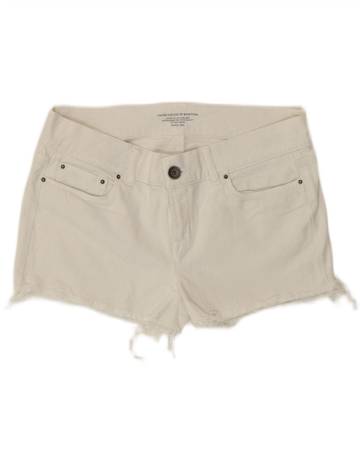 Benetton Dame Denim Hot Pants W32 Large Off White