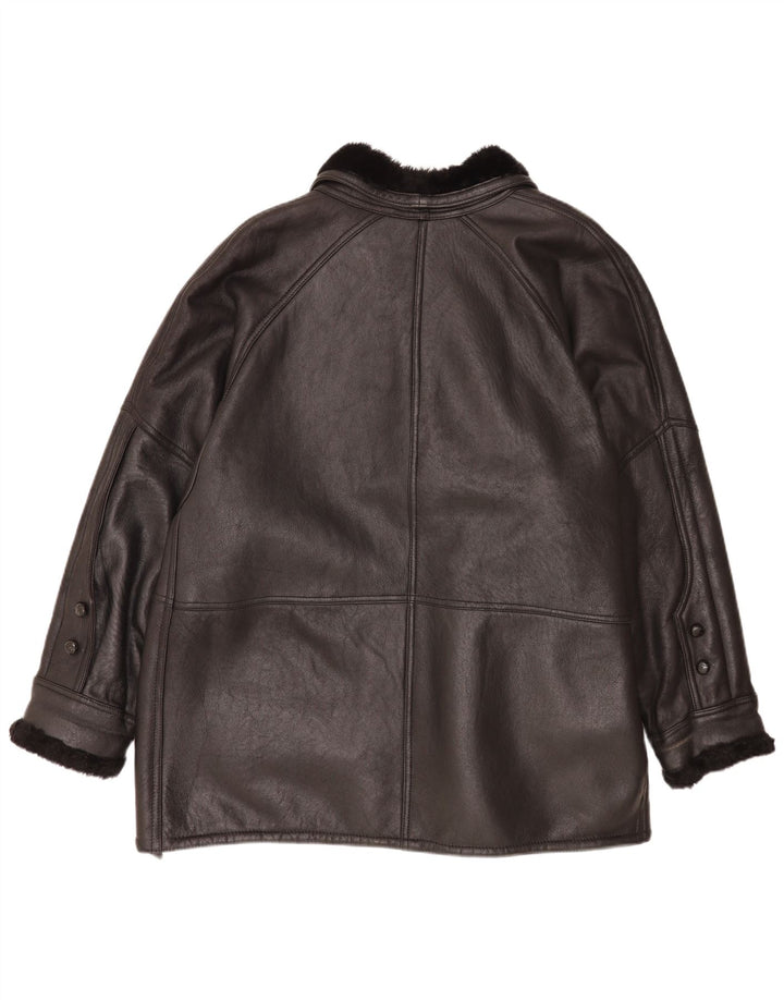 Vintage Dame Loose Fit Shearling Jacket EU 48 2XL Sort Klassisk