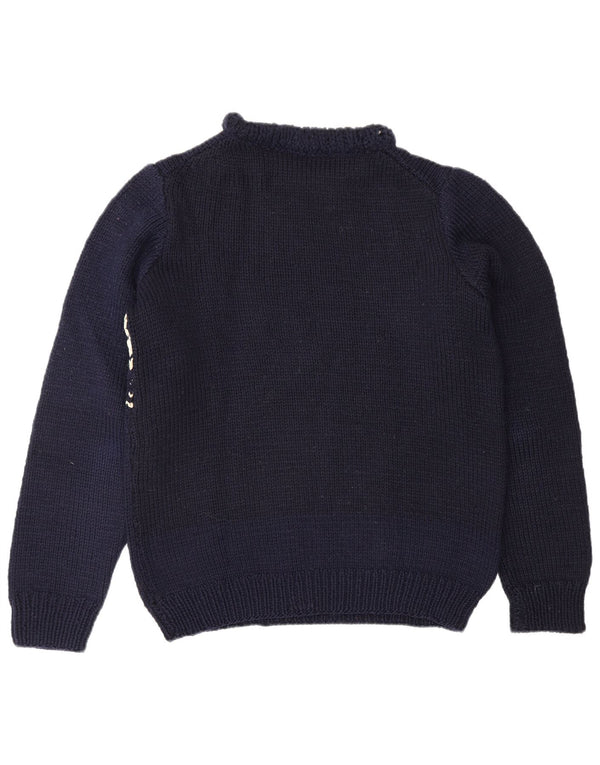 VINTAGE Dame sweater med rund hals DK 16 Large Navy Blue Fair Isle