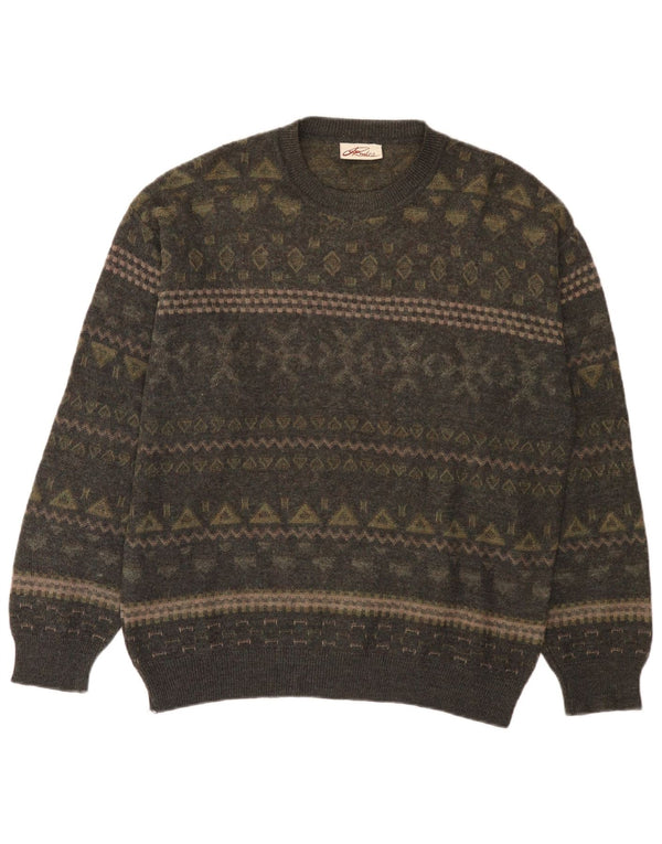 Rodes Herre Crew Neck Jumper Sweater Medium Khaki Fair Isle Wool