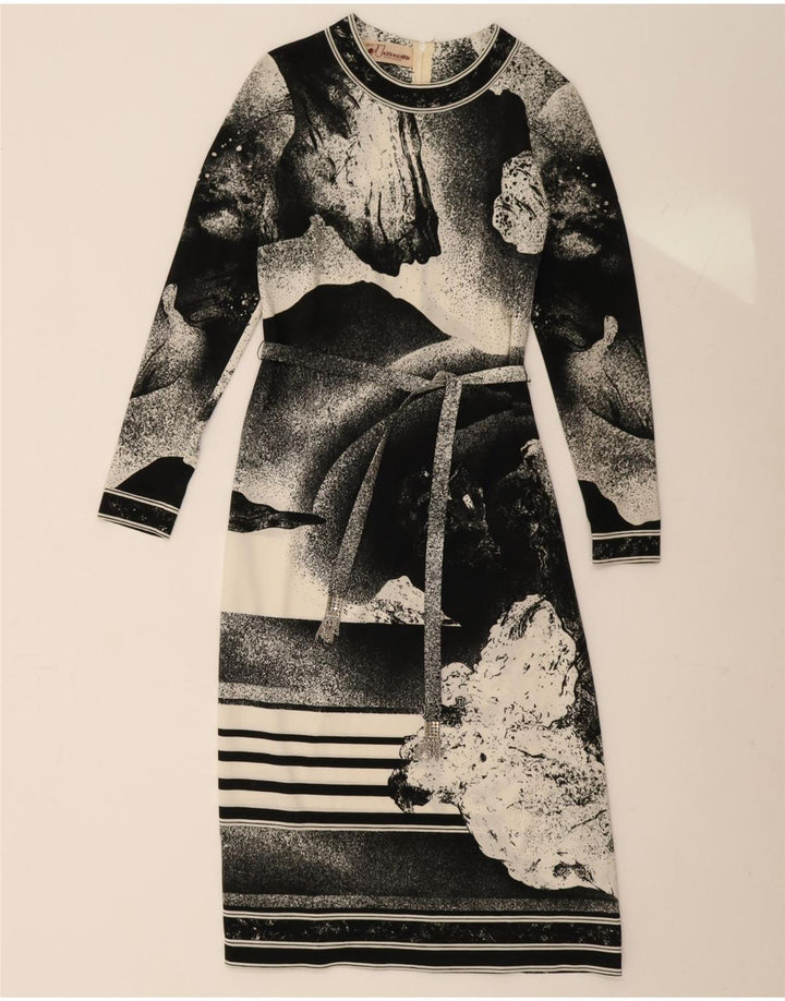 Antonette Dame Abstrakt Mønster Langærmet Maxikjole UK 10 Lille Sort