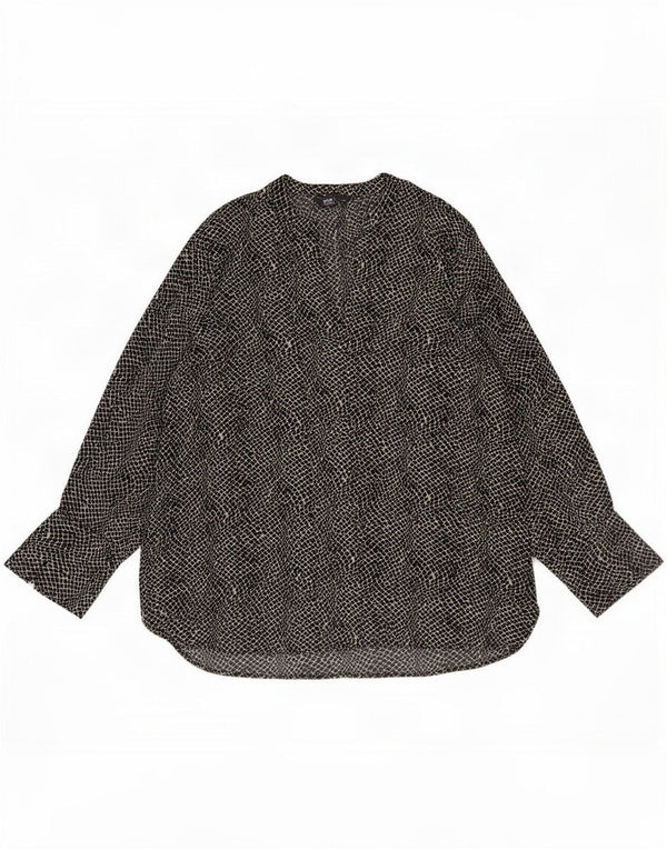 Marks & Spencer Dame Langærmet Bluse Top UK 20 2XL Sort Animal Print
