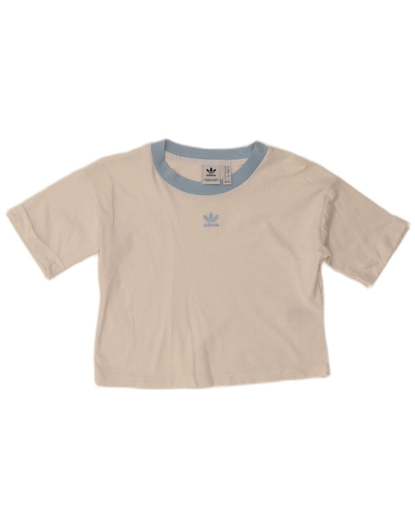 ADIDAS Womens Crop T-Shirt Top UK 10 Small White Bomuld
