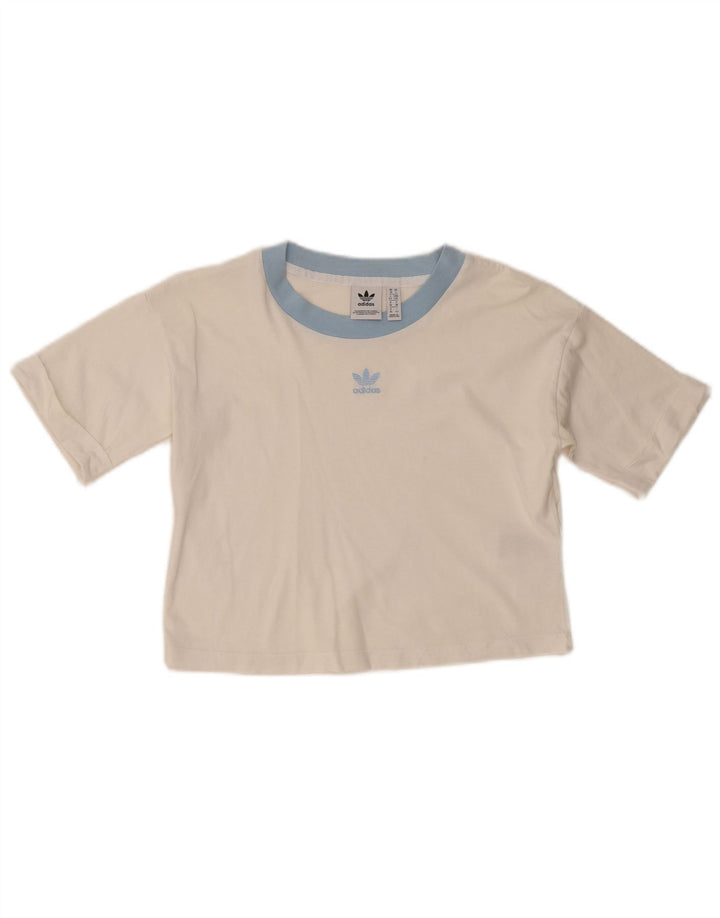 ADIDAS Womens Crop T-Shirt Top UK 10 Small White Bomuld