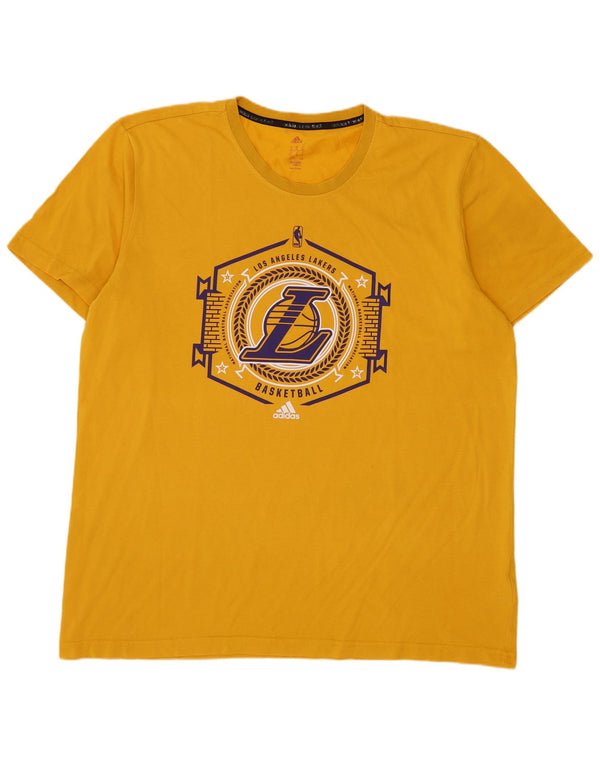 Adidas Herre Los Angeles Lakers Grafisk T-Shirt Top XL Gul Bomuld
