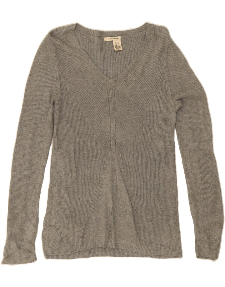 DKNY Womens V-Neck Jumper Sweater UK 14 Large Grey Cotton Vintage Dkny and Second-Hand Dkny from Messina Hembry 