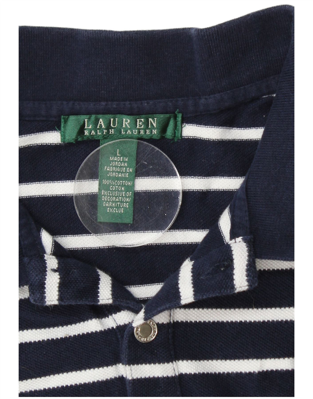 RALPH LAUREN Dame polo shirt UK 16 Stor marineblå stribet bomuld