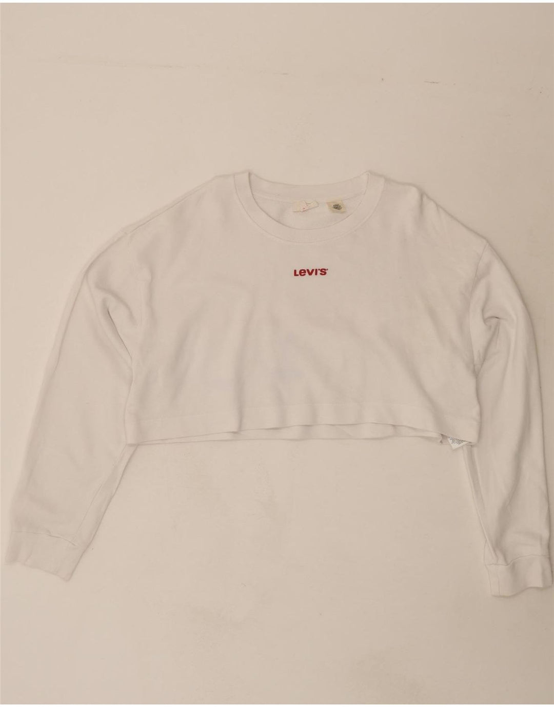 LEVI'S Womens Oversized Crop Sweatshirt Jumper UK 16 Large White Cotton Vintage Levi's and Second-Hand Levi's from Messina Hembry 