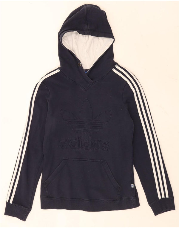 Adidas Graphic Hoodie Jumper UK 14 Medium Navy Blue Bomuld