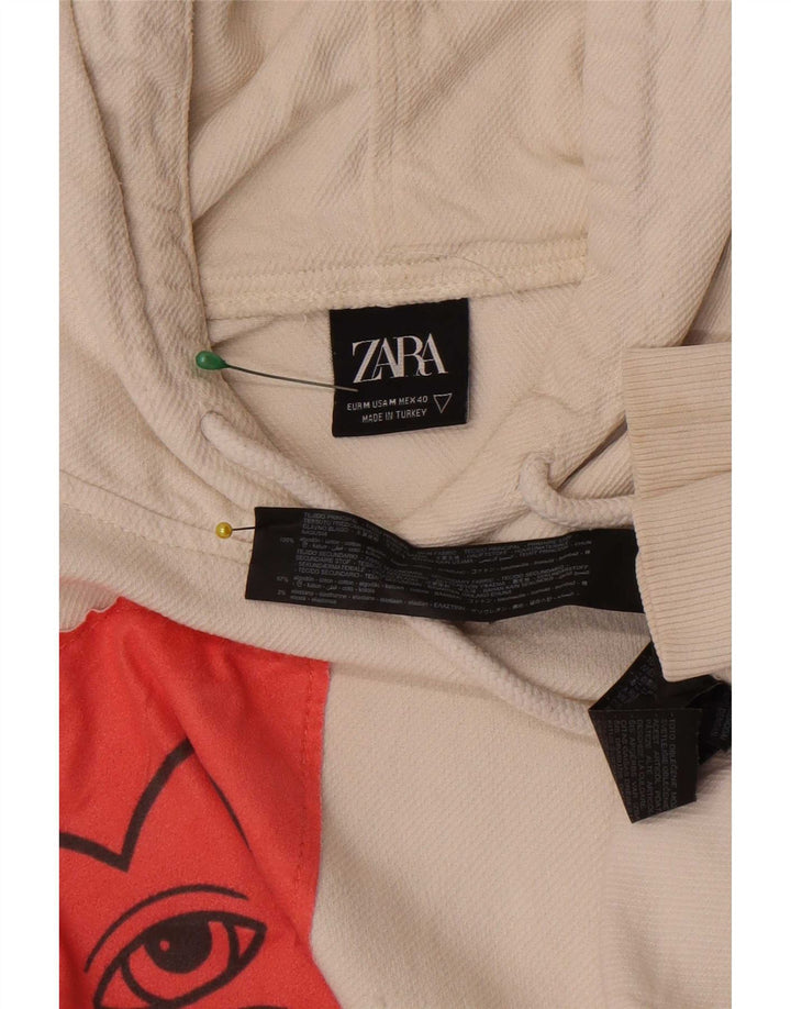 Zara Herre Grafisk Loose Fit Hoodie Jumper Medium White