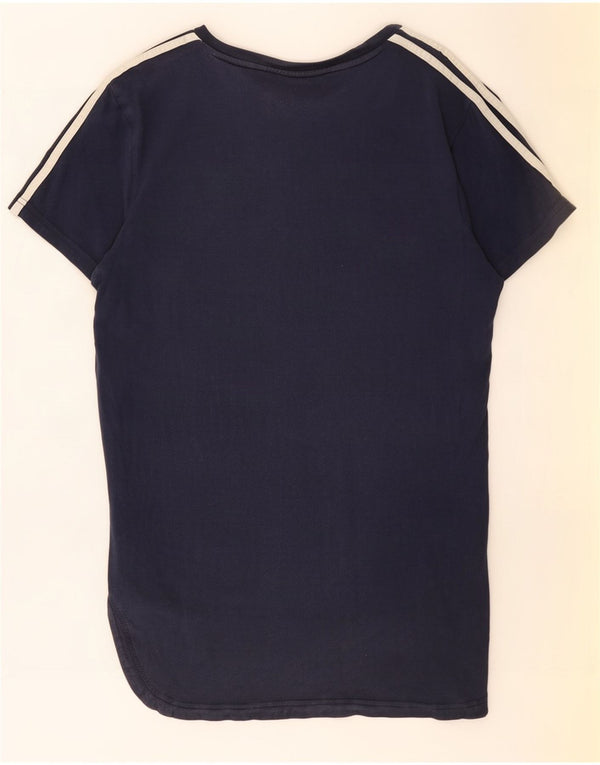 Adidas Dame Grafisk T-Shirt Top UK 12 Medium Navy Blue Colourblock Bomuld