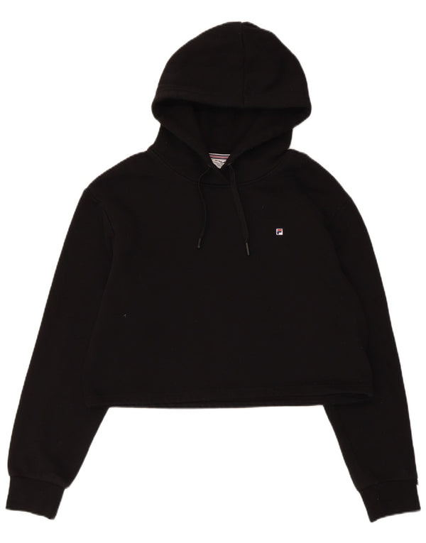 Fila Dame Crop Hoodie Jumper UK 12 Medium Sort Bomuld