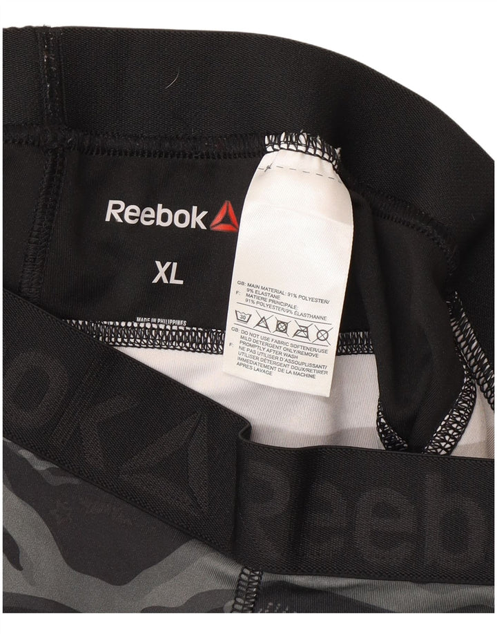 Reebok Womens Grafiske Capri Leggings UK 18 XL Grå Camouflage Polyester
