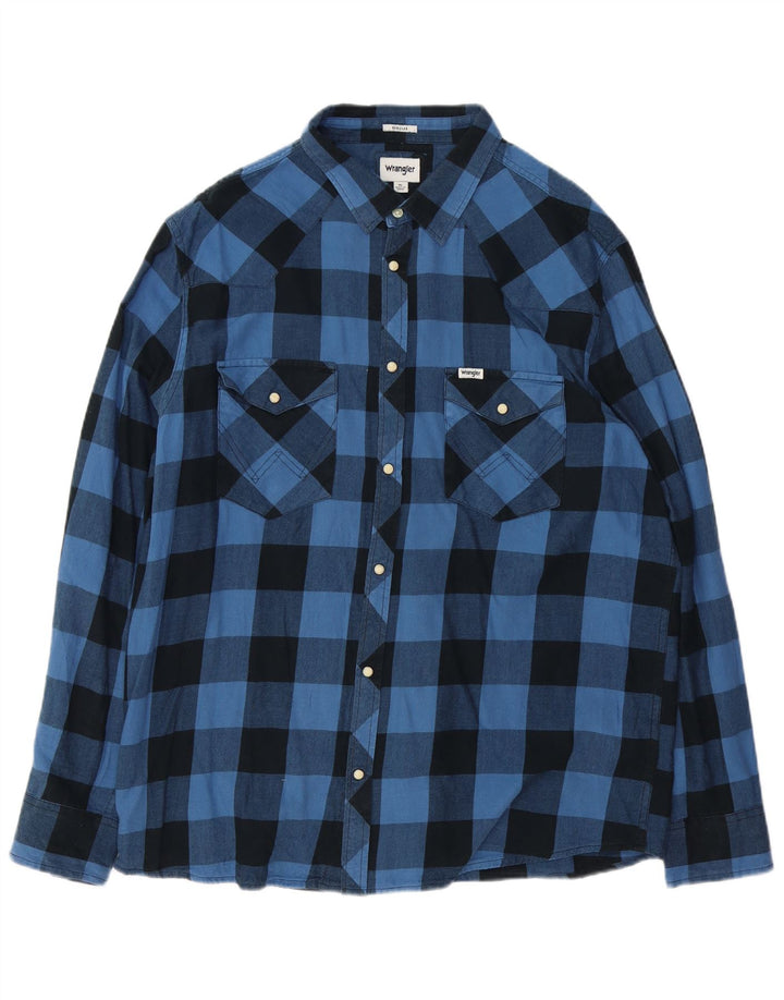 Wrangler Herre Regular Fit Flannel Shirt XL Blue Gingham Cotton