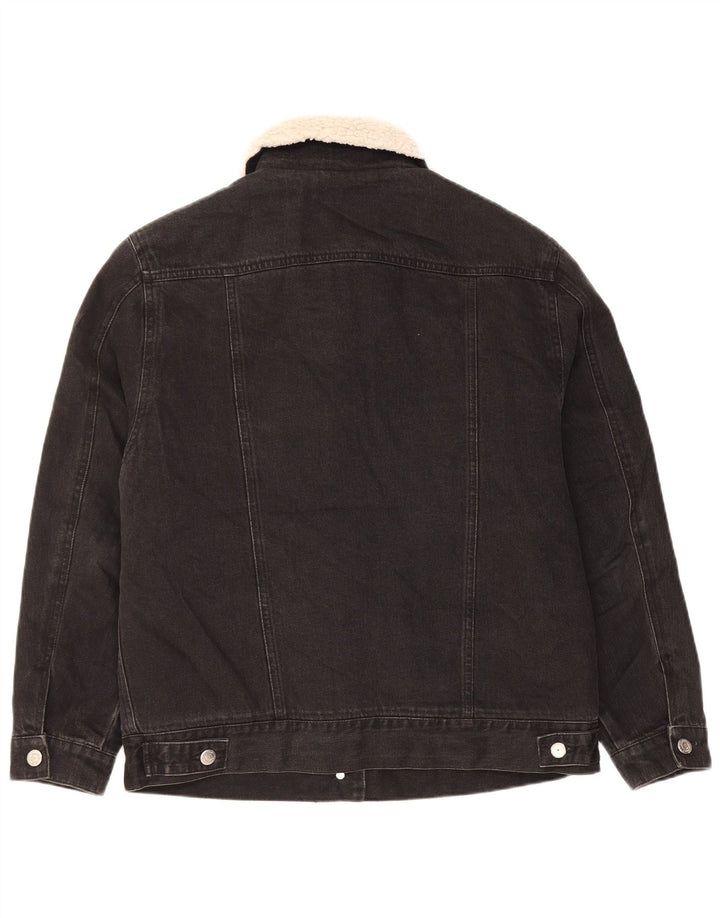 Topshop Dame Oversized Sherpa Denim Jacket UK 8 Small Black Classic