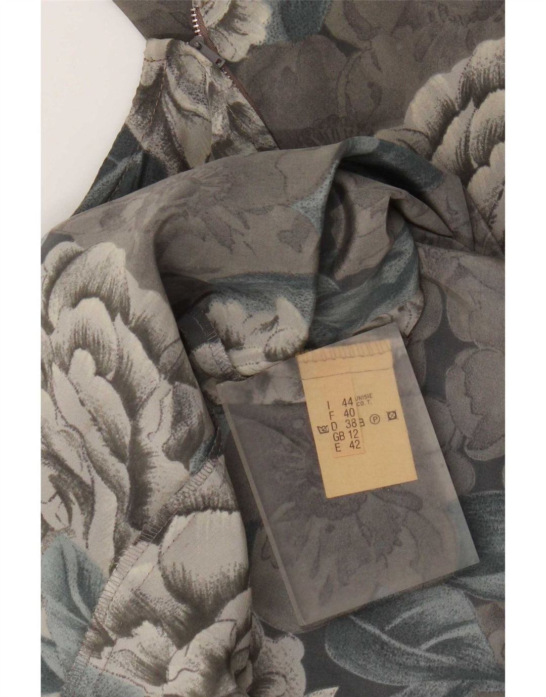 Vintage Dame Langærmet Skede Kjole UK 12 Medium Grey Floral Polyester