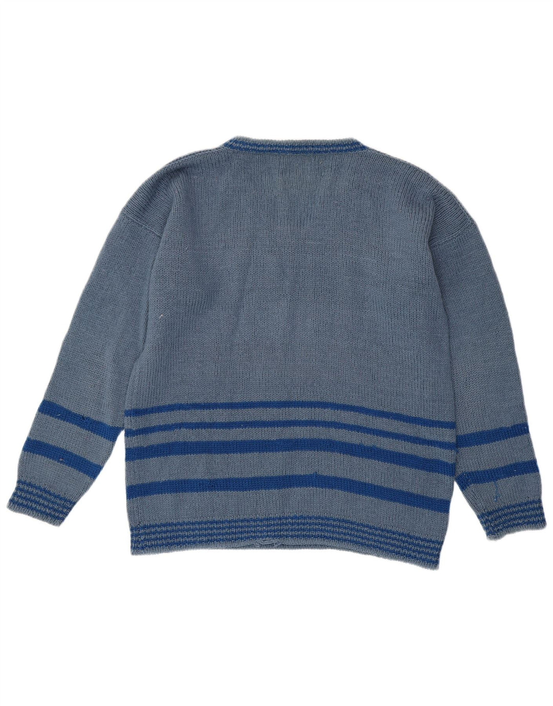 VINTAGE Herre V-hals sweater Stor blå stribet