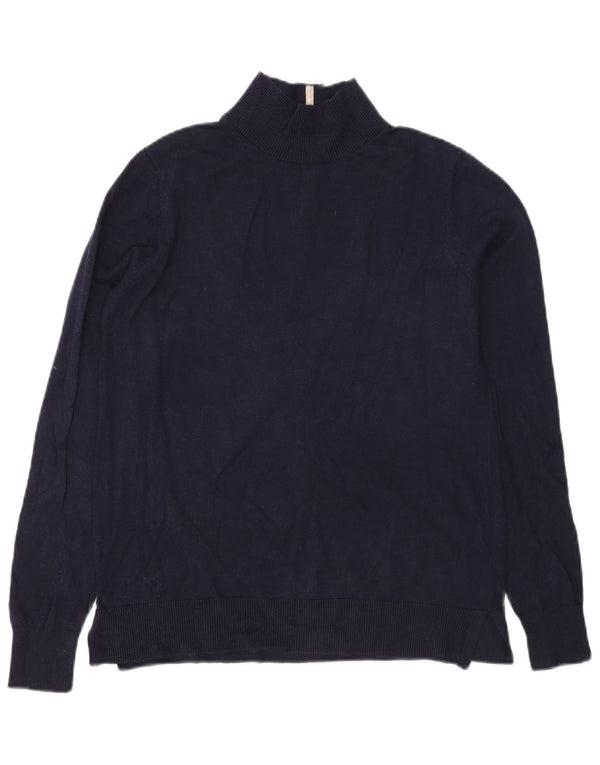 Joules Dame Turtle Neck Jumper Sweater UK 12 Medium Navy Blue Bomuld